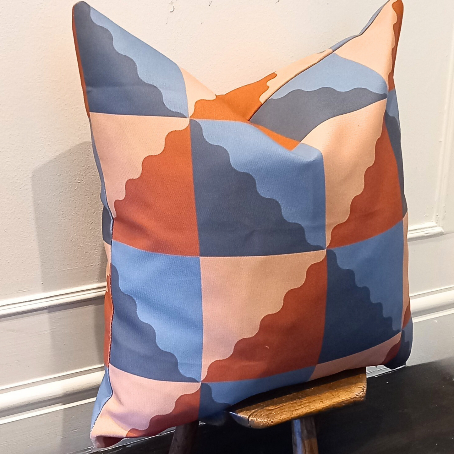 Pillowcase - Geometric Wavy Blue and Orange Autumn Cushion Cover