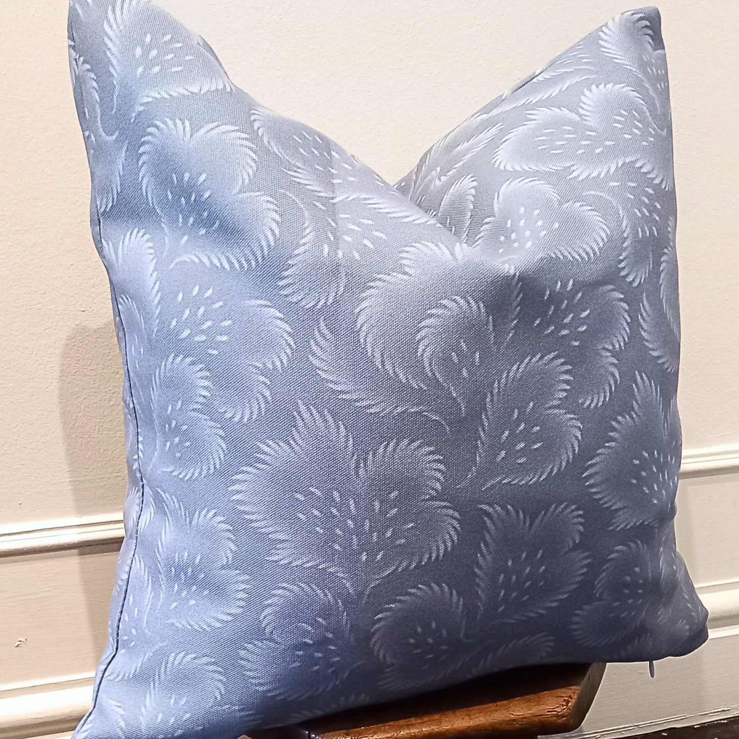 Blue Floral Cushion – 18" x 18" Sofa Cushion for Grey Sofa, Bedroom, or Living Room