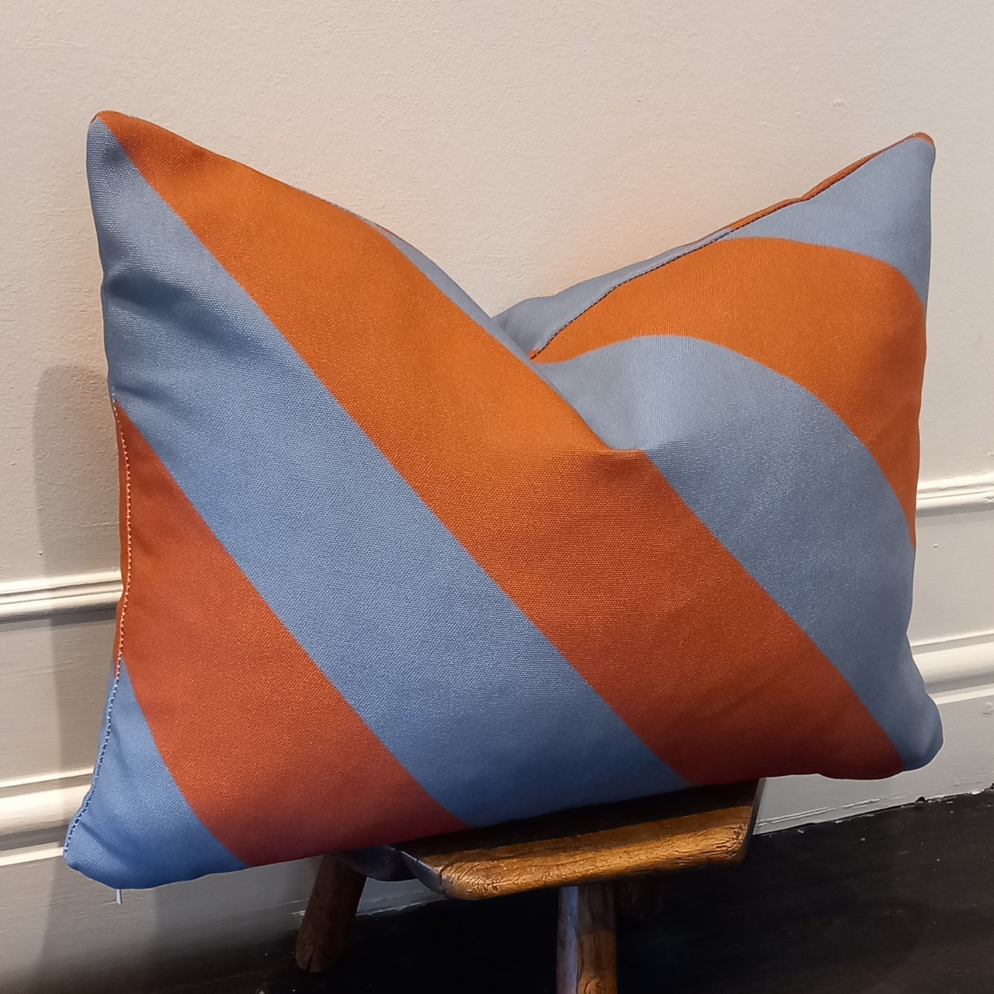 Burnt Orange & Blue Striped Sofa Cushion – 20" x 14" Polyester Cushion