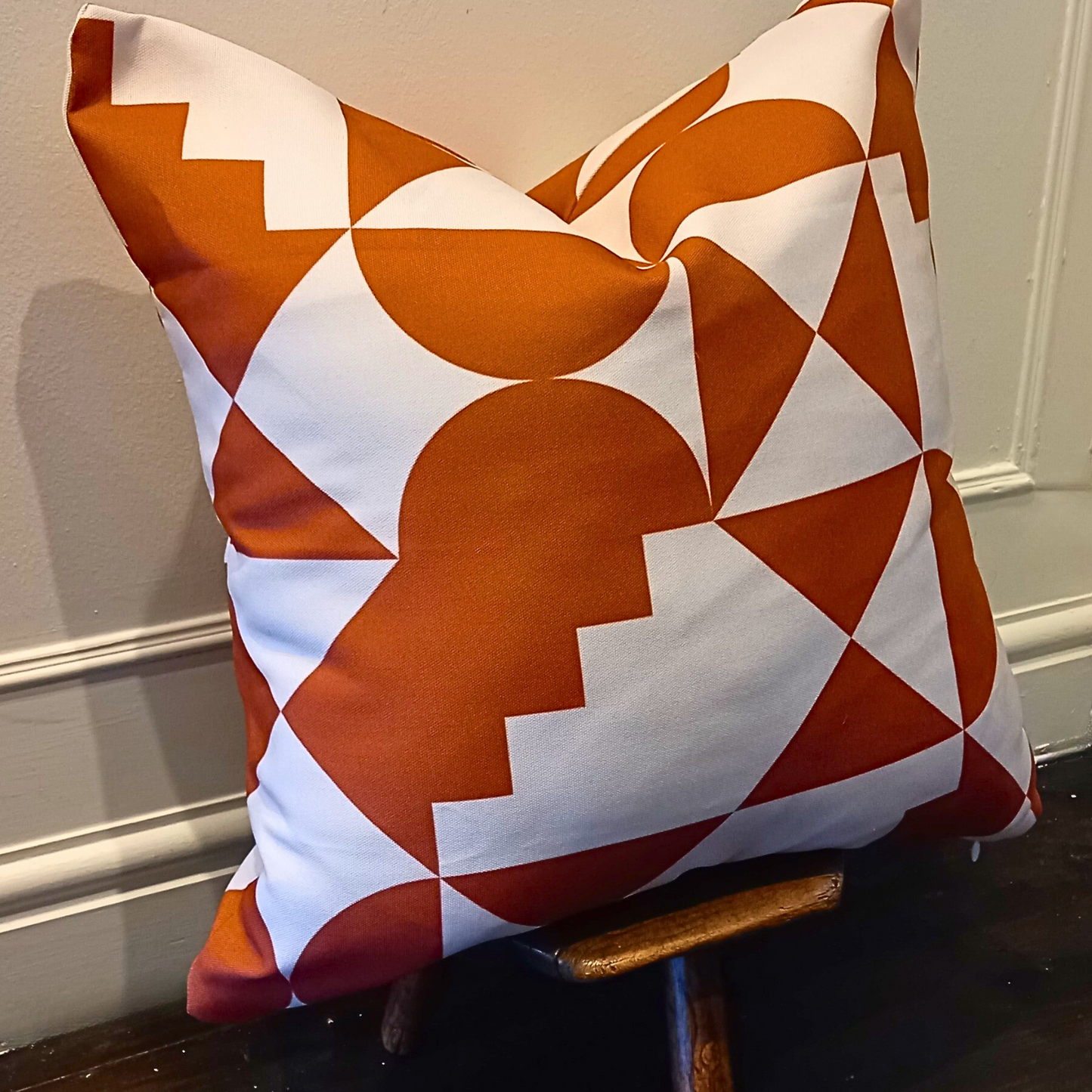 Burnt Orange Geometric Cushion – 20" x 20" Sofa Cushion for Grey Sofa, Bedroom, or Living Room