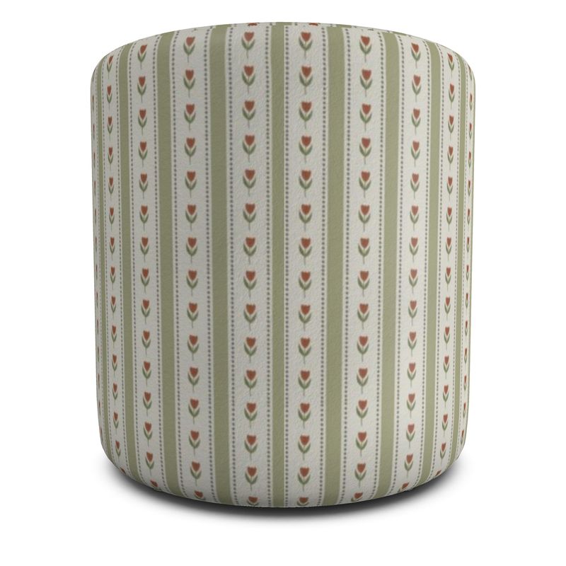 Round Floral Upholstered Footstool – Sage & Terracotta Velour Ottoman