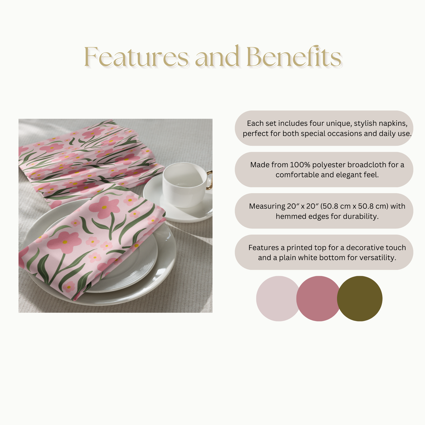 Pink Floral Cloth napkin set, Set of 4