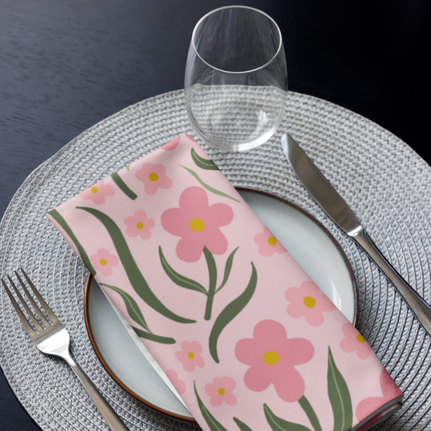 Pink Floral Cloth napkin set, Set of 4