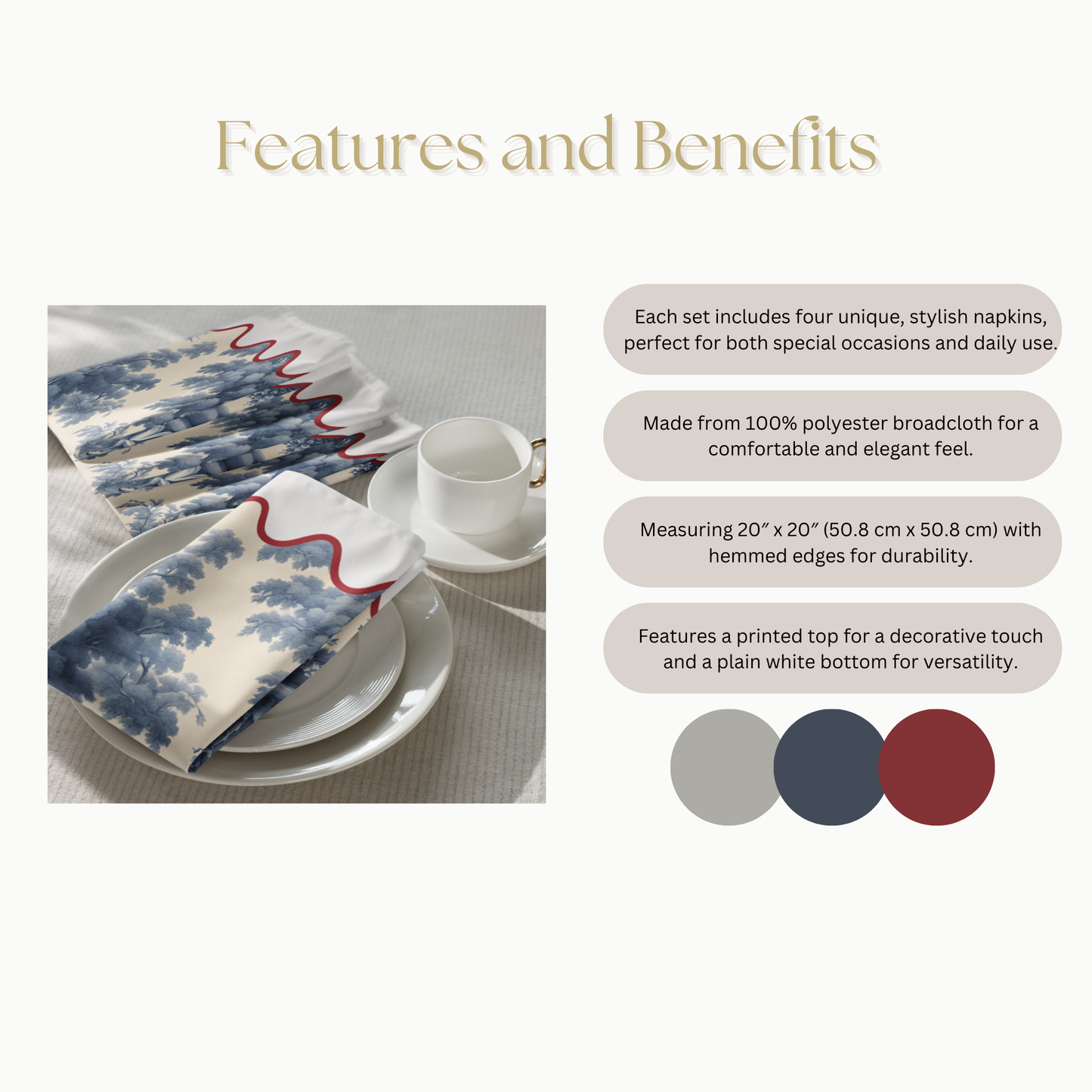 Blue Toile Cloth napkin set, Set of 4