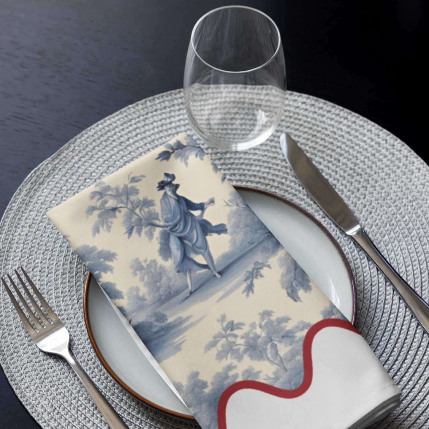 Blue Toile Cloth napkin set, Set of 4