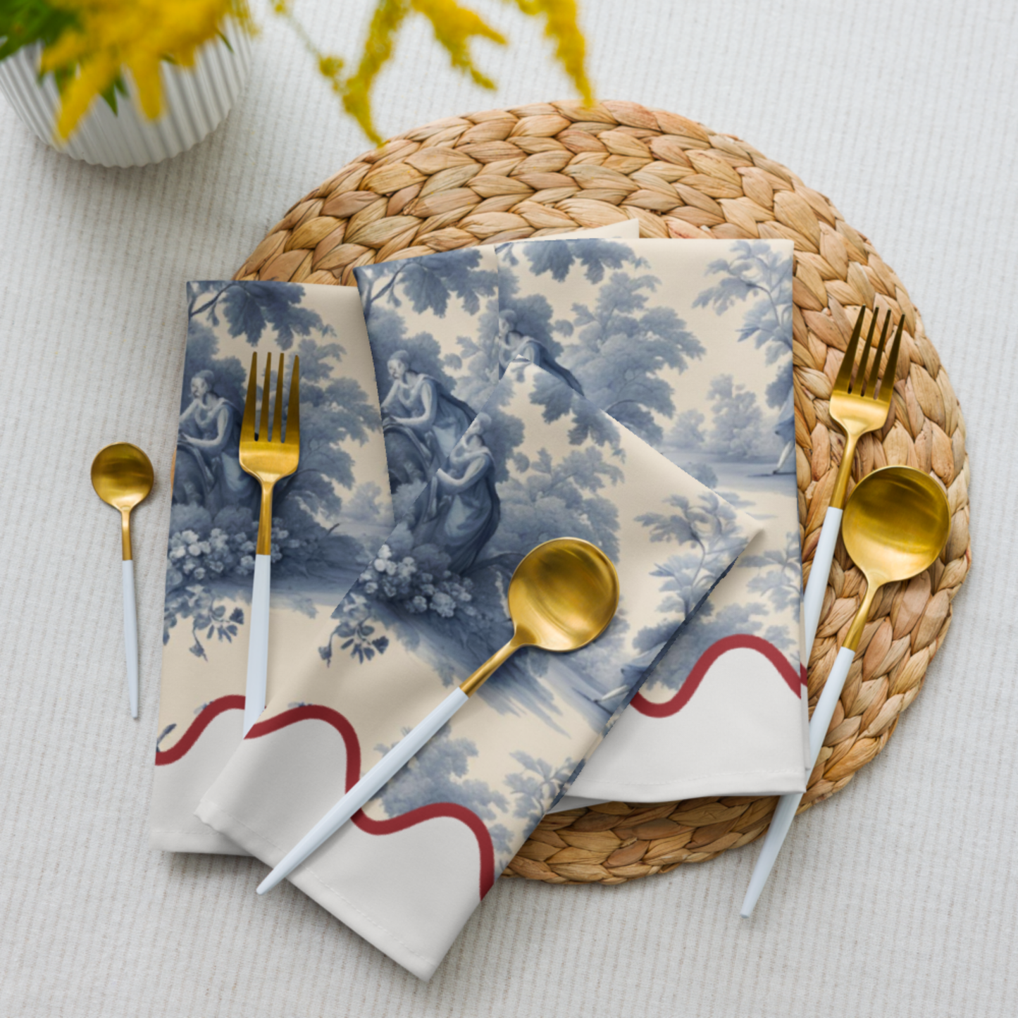 Blue Toile Cloth napkin set, Set of 4