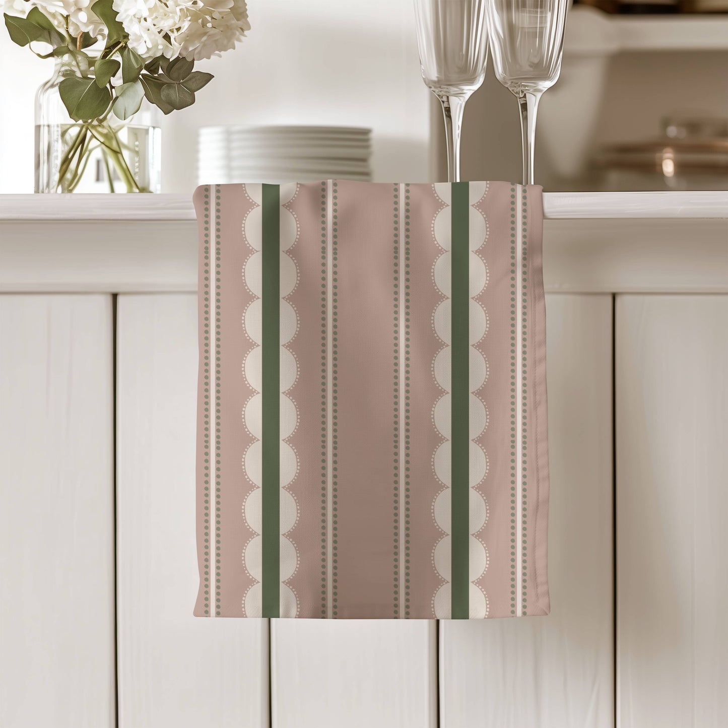 Neutral Scallop Stripe Cotton Linen Tea Towel