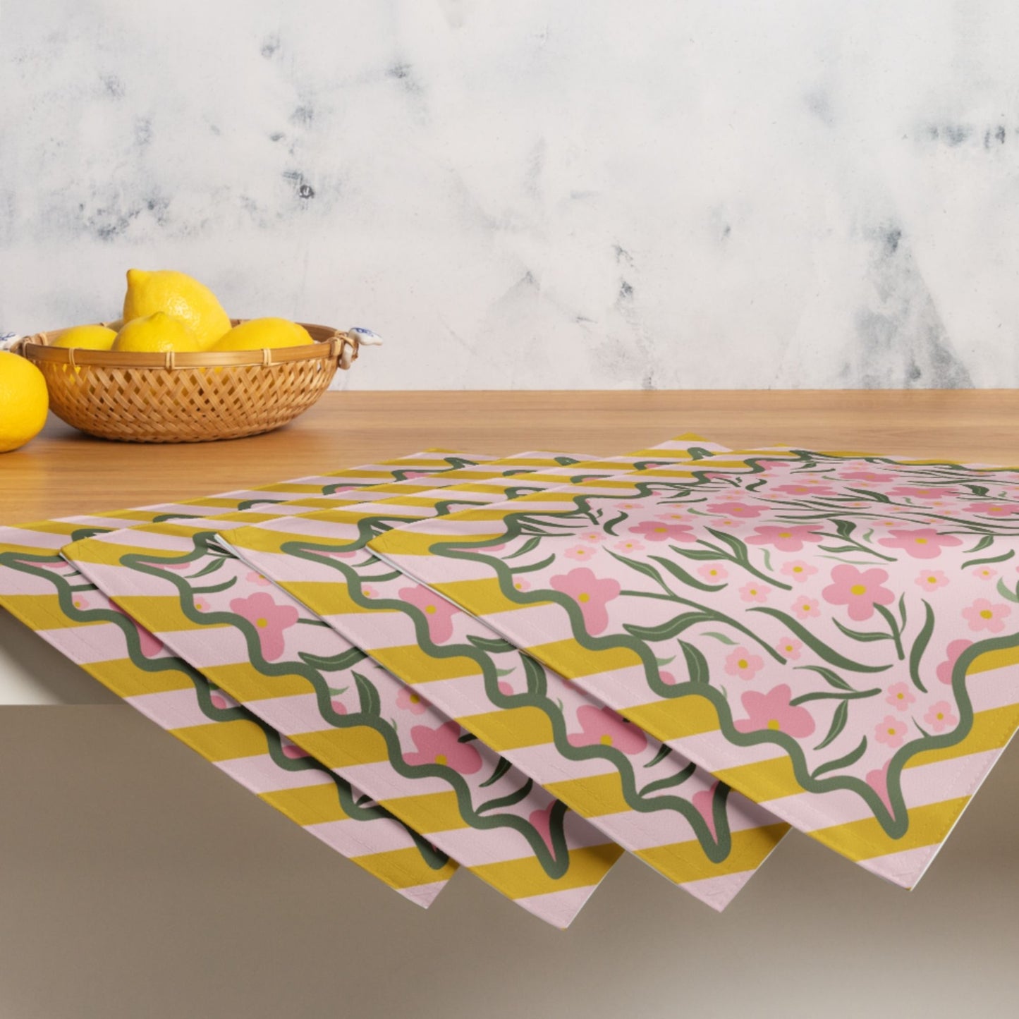 Floral and Stripe Placemat Set, Set of 4
