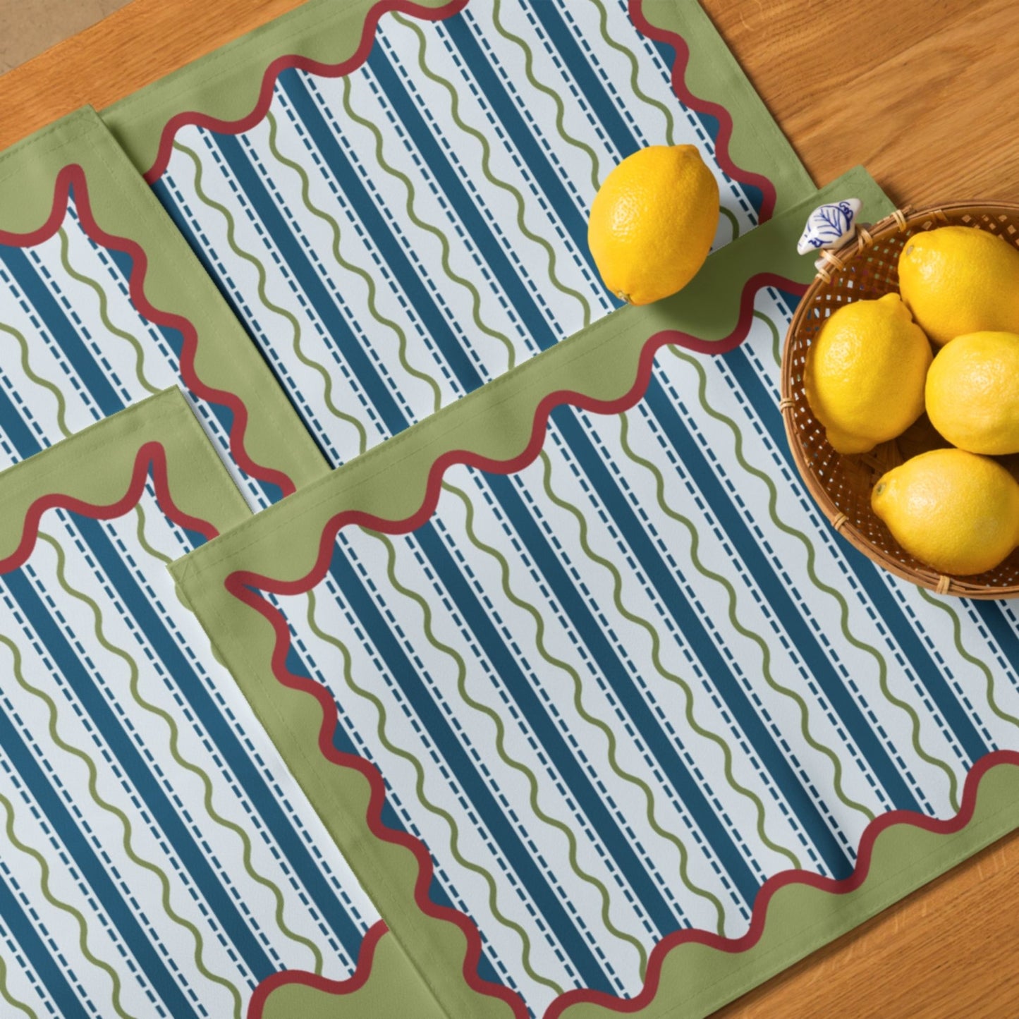 Blue and Green Wavy Stripe Placemat Set, Set of 4