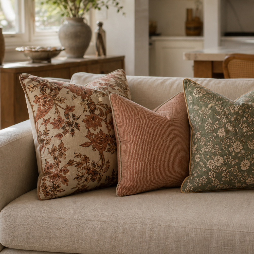 Terracotta Stripe Cotton Linen Cushion | 50 x 50 cm