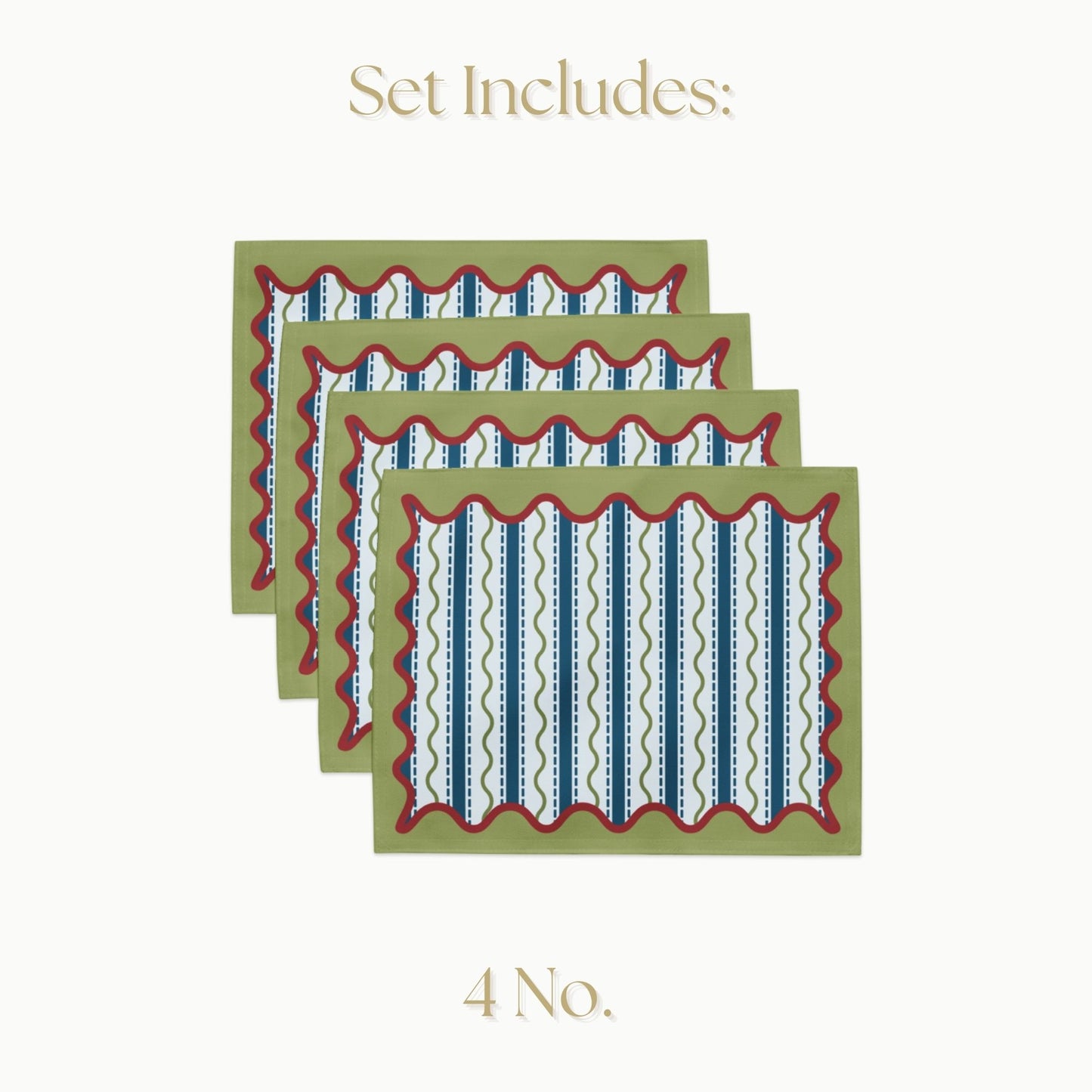 Blue and Green Wavy Stripe Placemat Set, Set of 4