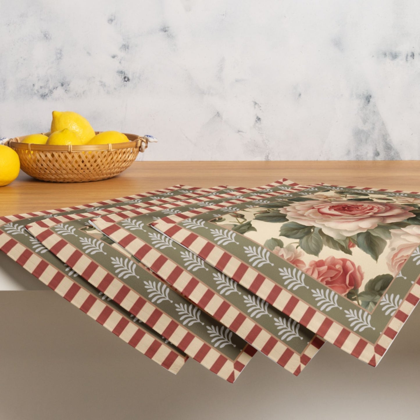 Vintage Rose Floral Placemat Set