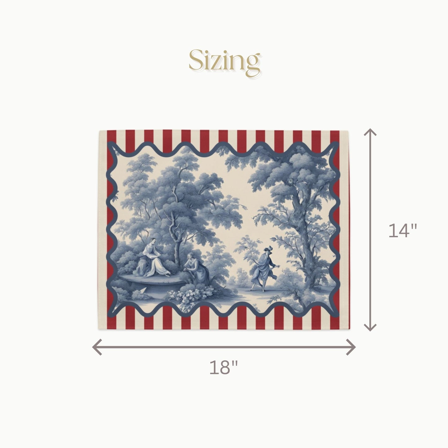 Blue Toile and Red Stripe Placemat Set, set of 4