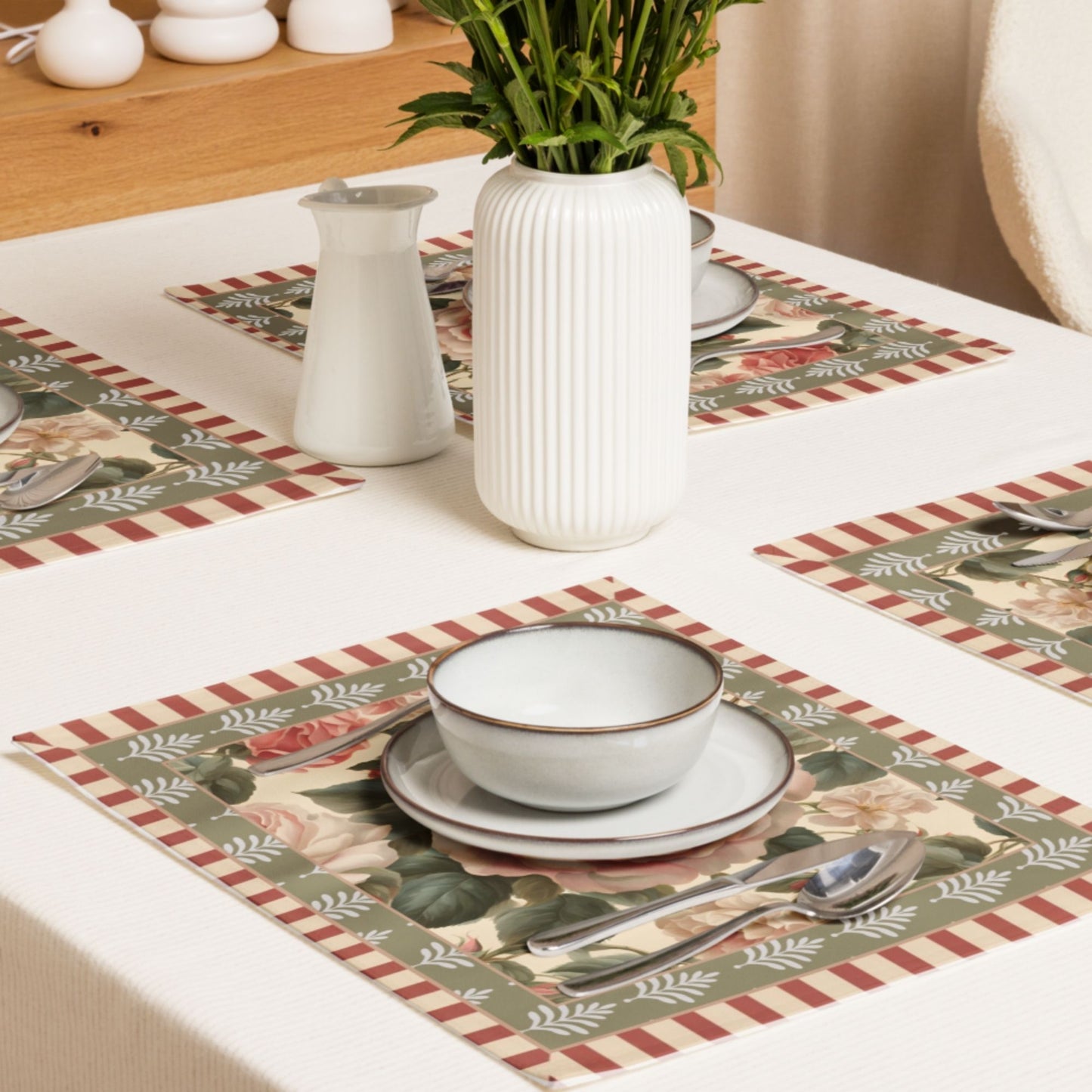 Vintage Rose Floral Placemat Set