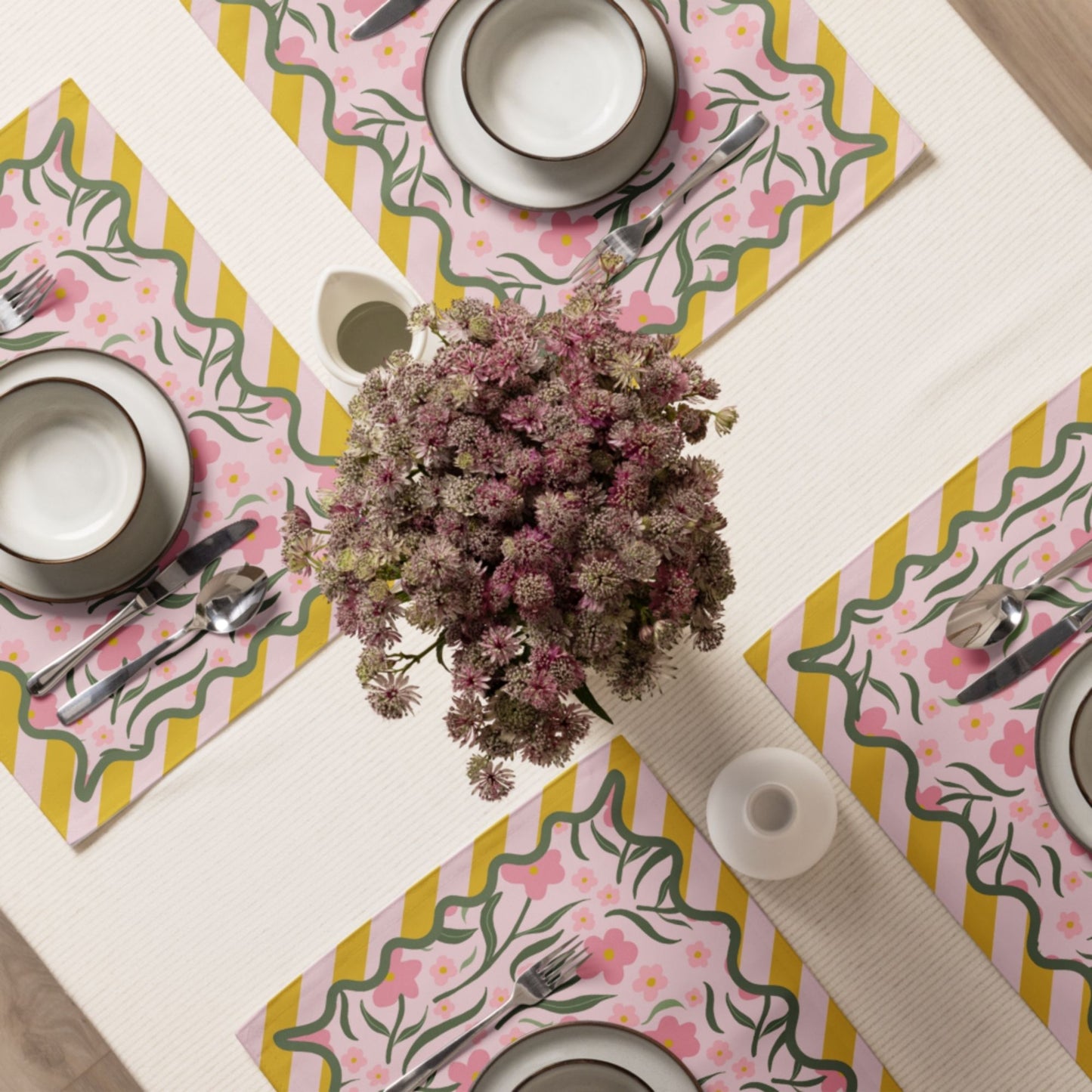 Floral and Stripe Placemat Set, Set of 4