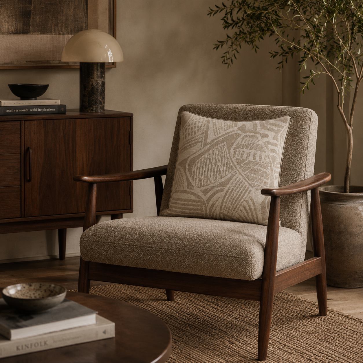 Neutral Mid-Century Woven Twill Cushion Cover