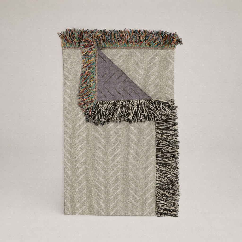 Olive Green Woven Blanket — Cosy Line Pattern Throw