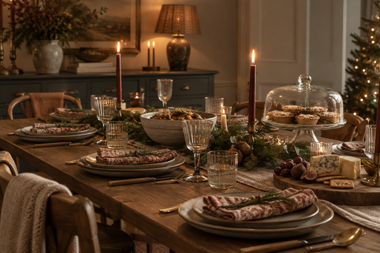 Timeless Christmas tableware styled for a warm and collected Christmas dining table