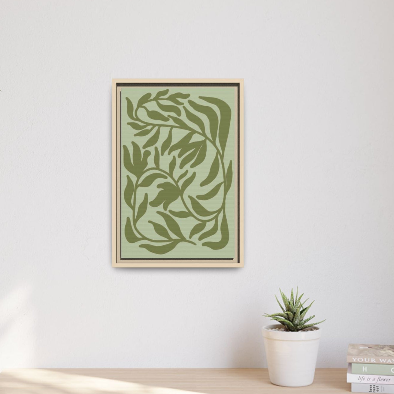 Framed Matte Canvas - Olive Green Abstract Botanical Print