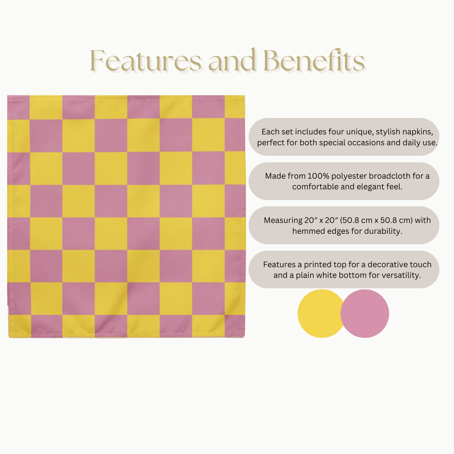 Pink and Yellow Checkerboard Cloth napkin set