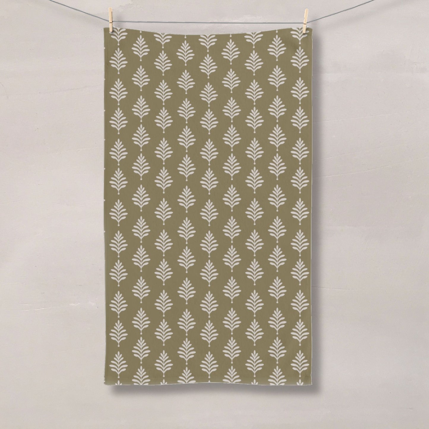 Sage Green Block Print Cotton Linen Tea Towel