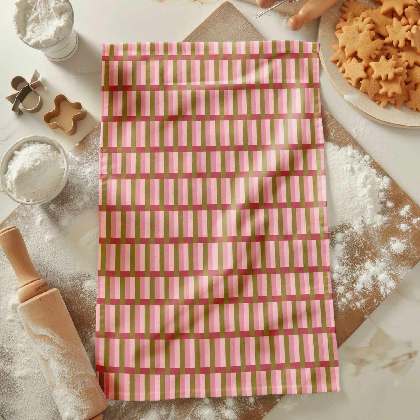 Pink Geometric Cotton Linen Tea Towel