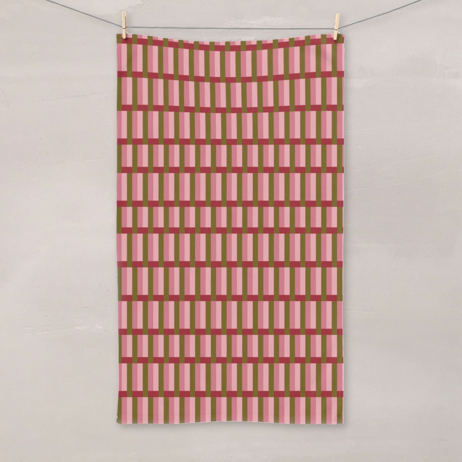 Pink Geometric Cotton Linen Tea Towel