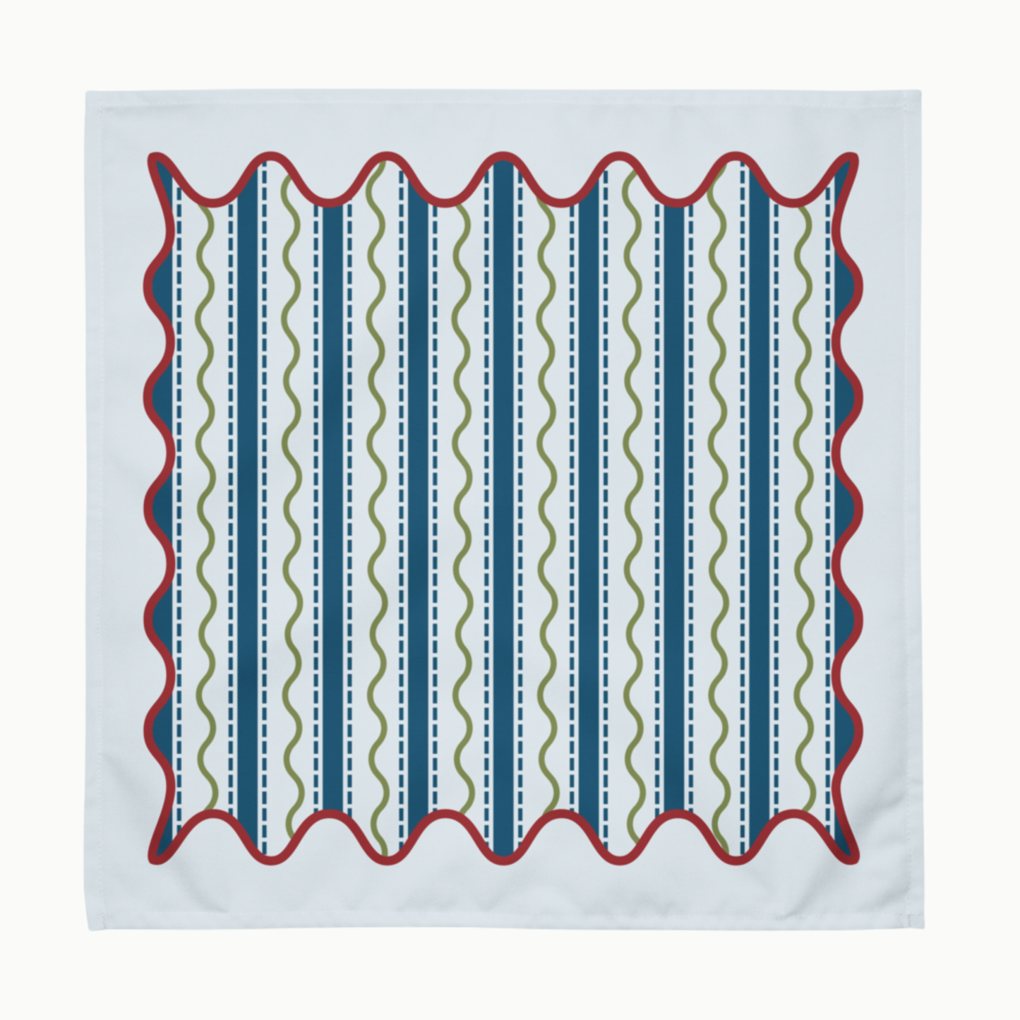 Blue and Green Wavy Stripe Polyester Napkins, Set of 4