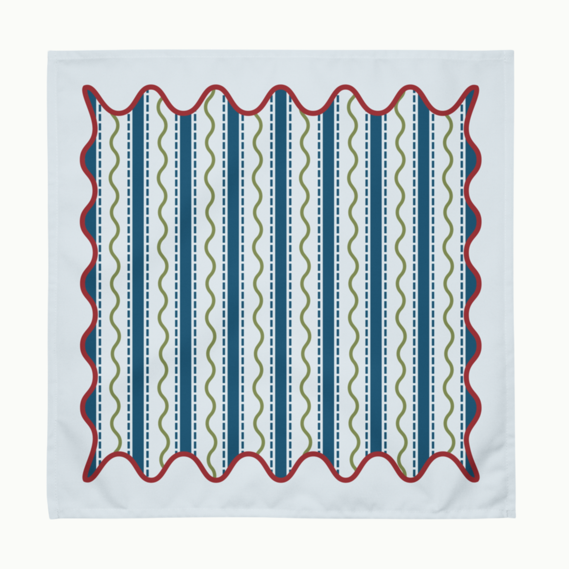 Blue and Green Wavy Stripe Polyester Napkins, Set of 4
