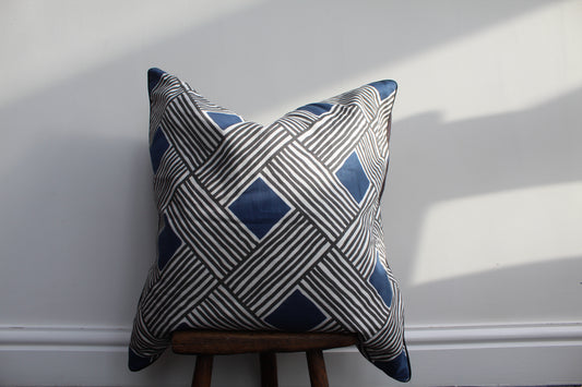 Blue cotton linen geometric cushion | Throw Cushion | 50x50cm