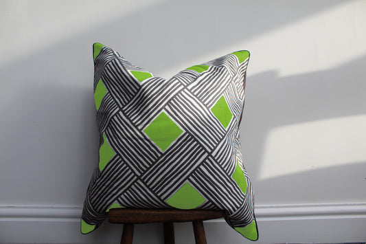 Green cotton linen geometric cushion | Throw Cushion | 50x50cm