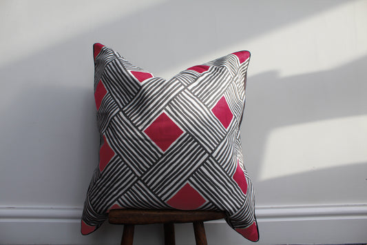 Pink cotton linen geometric cushion | Throw Cushion | 50x50cm