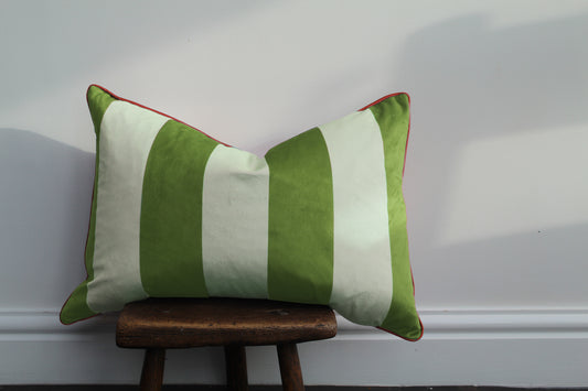 Green velvet stripe cushion |Throw Cushion| 50x35cm