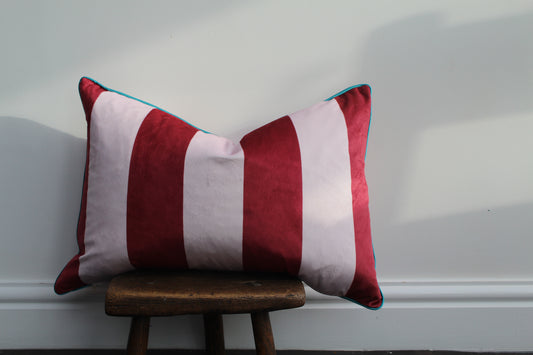 Pink velvet stripe cushion |Throw Cushion| 50x35cm