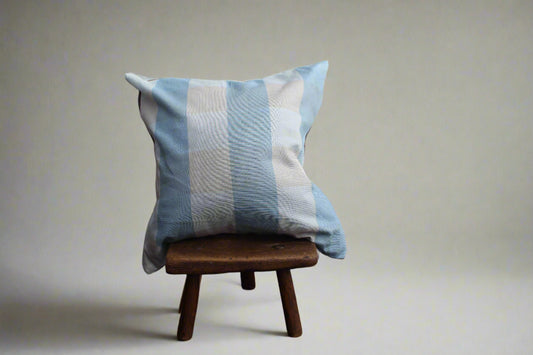 Blue check cotton linen 40x40cm cushion