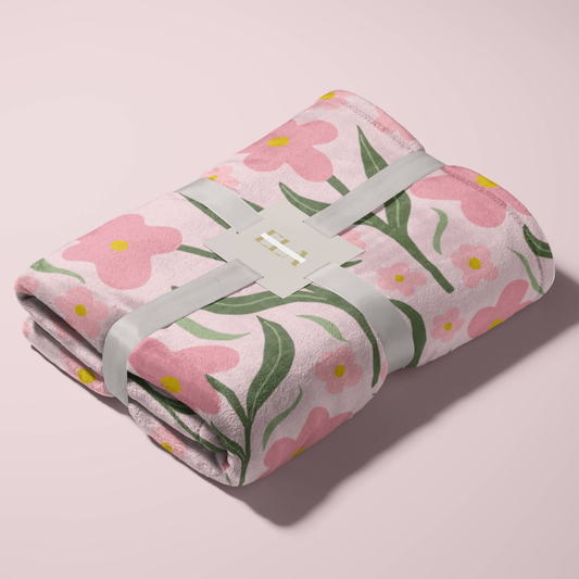 Velveteen Blanket - Pink Floral Design