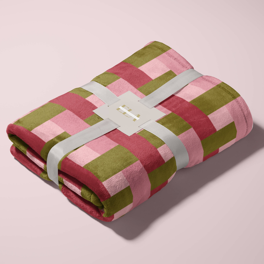 Velveteen Plush Blanket - Pink Geometric Design