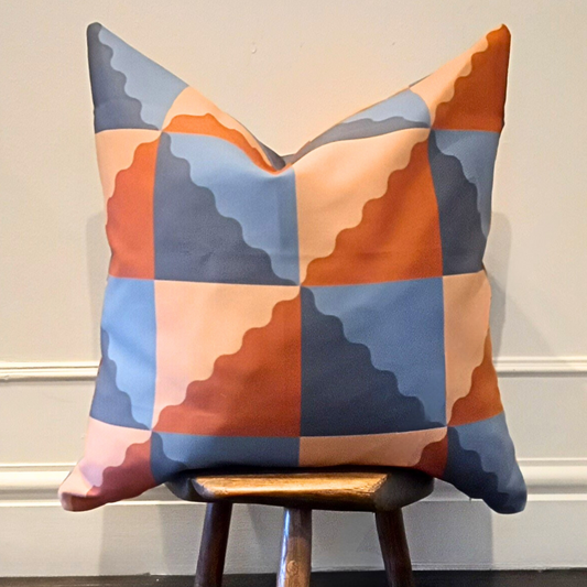 Pillowcase - Geometric Wavy Blue and Orange Autumn Cushion Cover