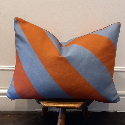 Burnt Orange & Blue Striped Sofa Cushion – 20" x 14" Polyester Cushion