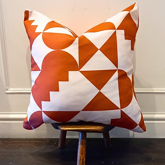 Burnt Orange Geometric Cushion – 20" x 20" Sofa Cushion for Grey Sofa, Bedroom, or Living Room