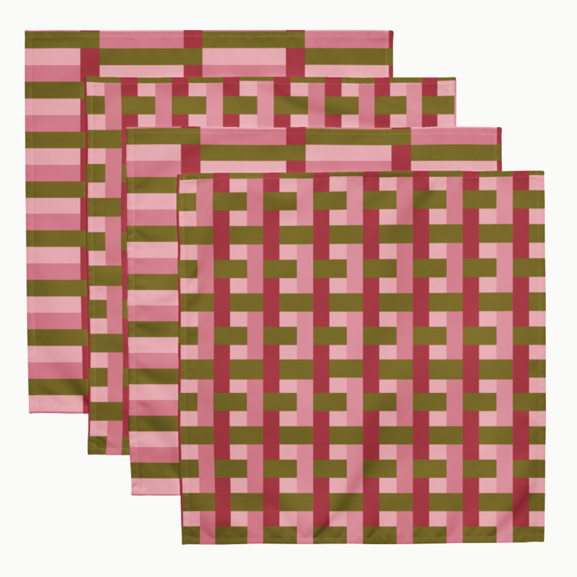 Pink and Green Geometric Cloth napkin set, Set of 4