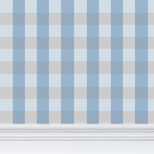 Blue and grey check wallpaper