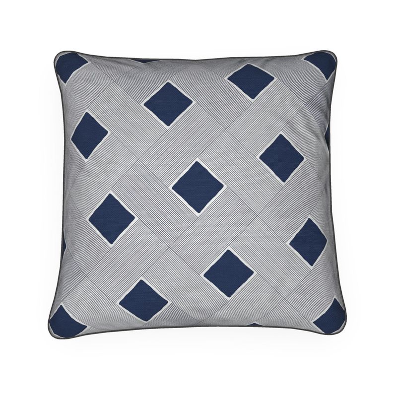 Blue cotton linen geometric cushion | Throw Cushion | 50x50cm