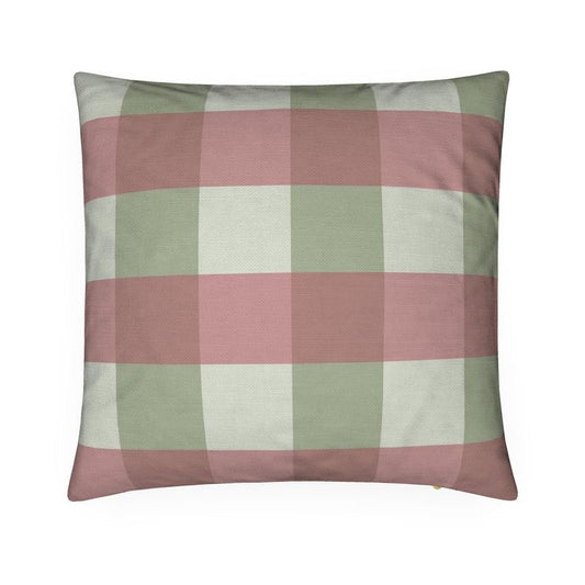 Pink and green check cotton linen 40x40cm cushion
