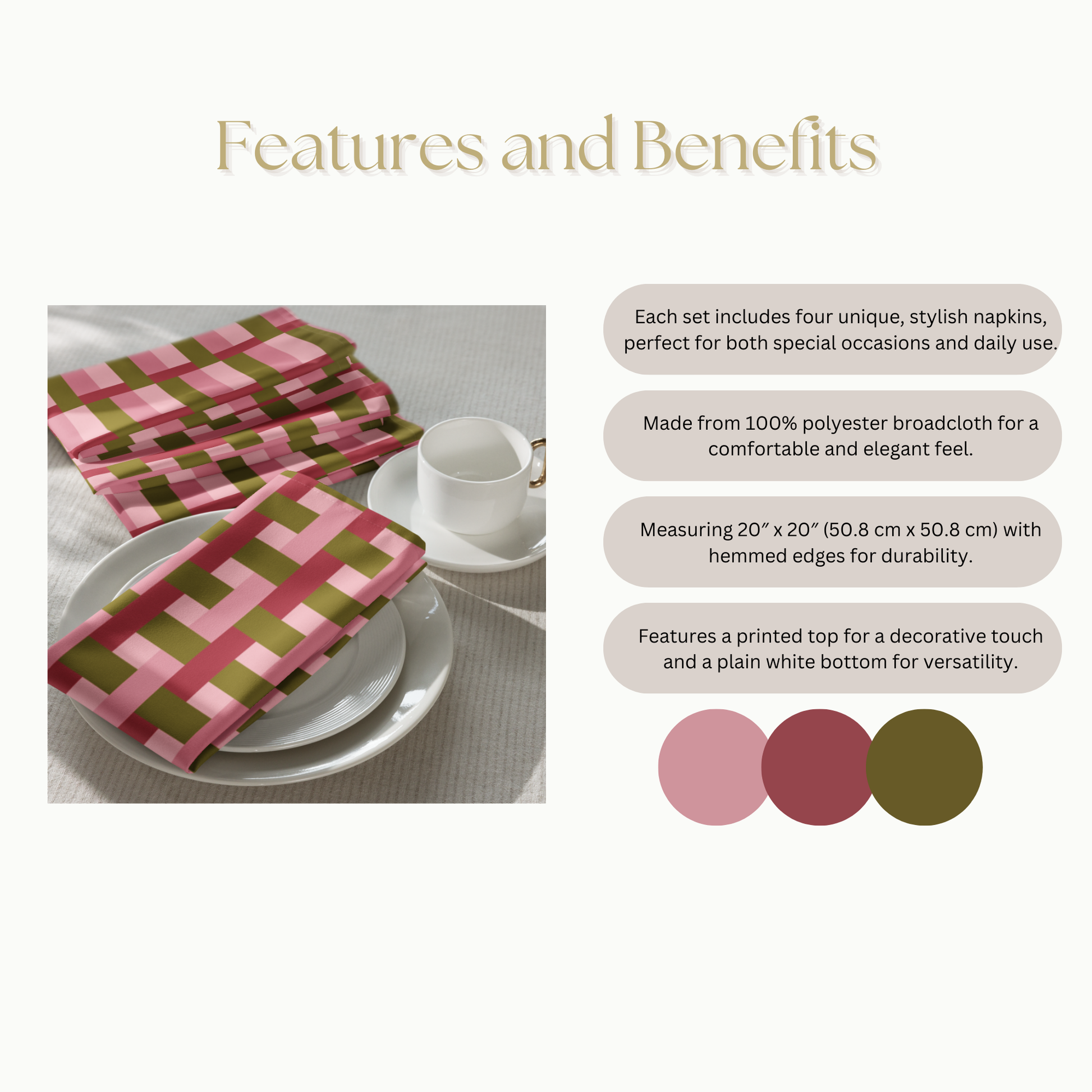Pink and Green Geometric Cloth napkin set, Set of 4