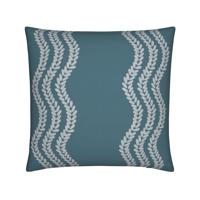 Teal Floral Stripe Cushion– Luxurious Velvet with Feather-Soft Comfort