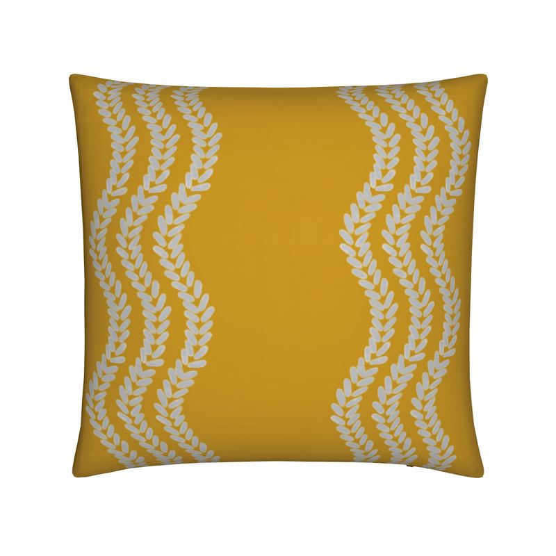 Mustard Floral Stripe Cushion – Luxurious Velvet