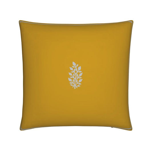 Mustard Block Print Cushion – Stylish Velvet with Feather-Soft Luxury