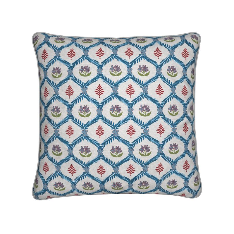 Blue and red floral cushion