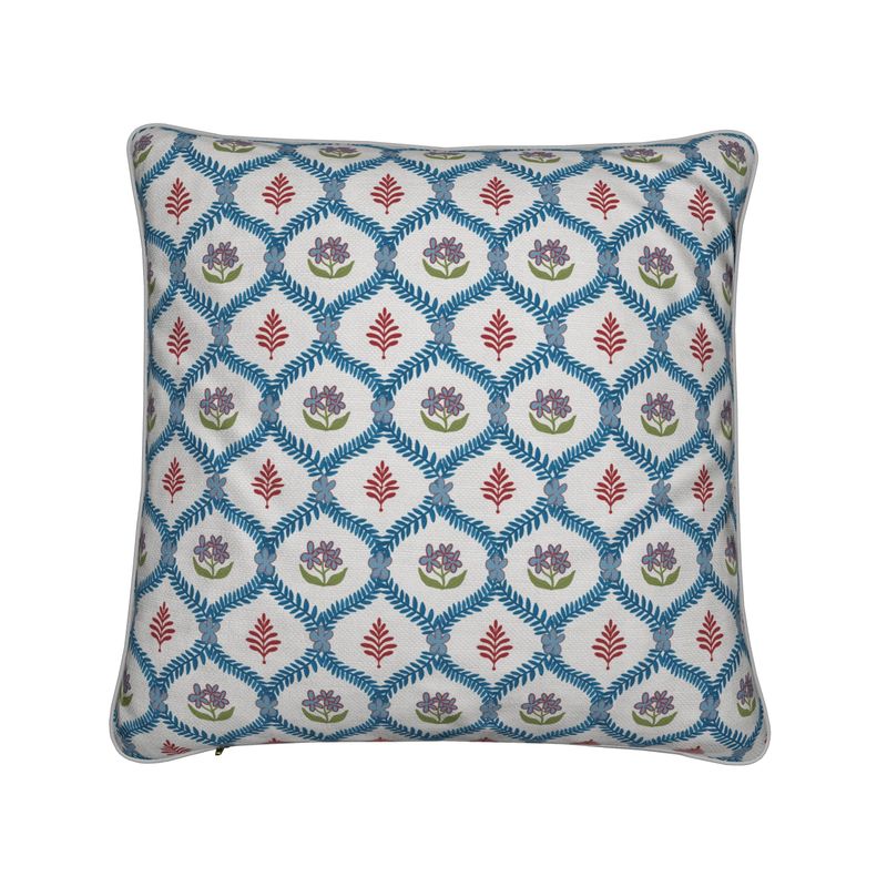 Blue and red floral cushion